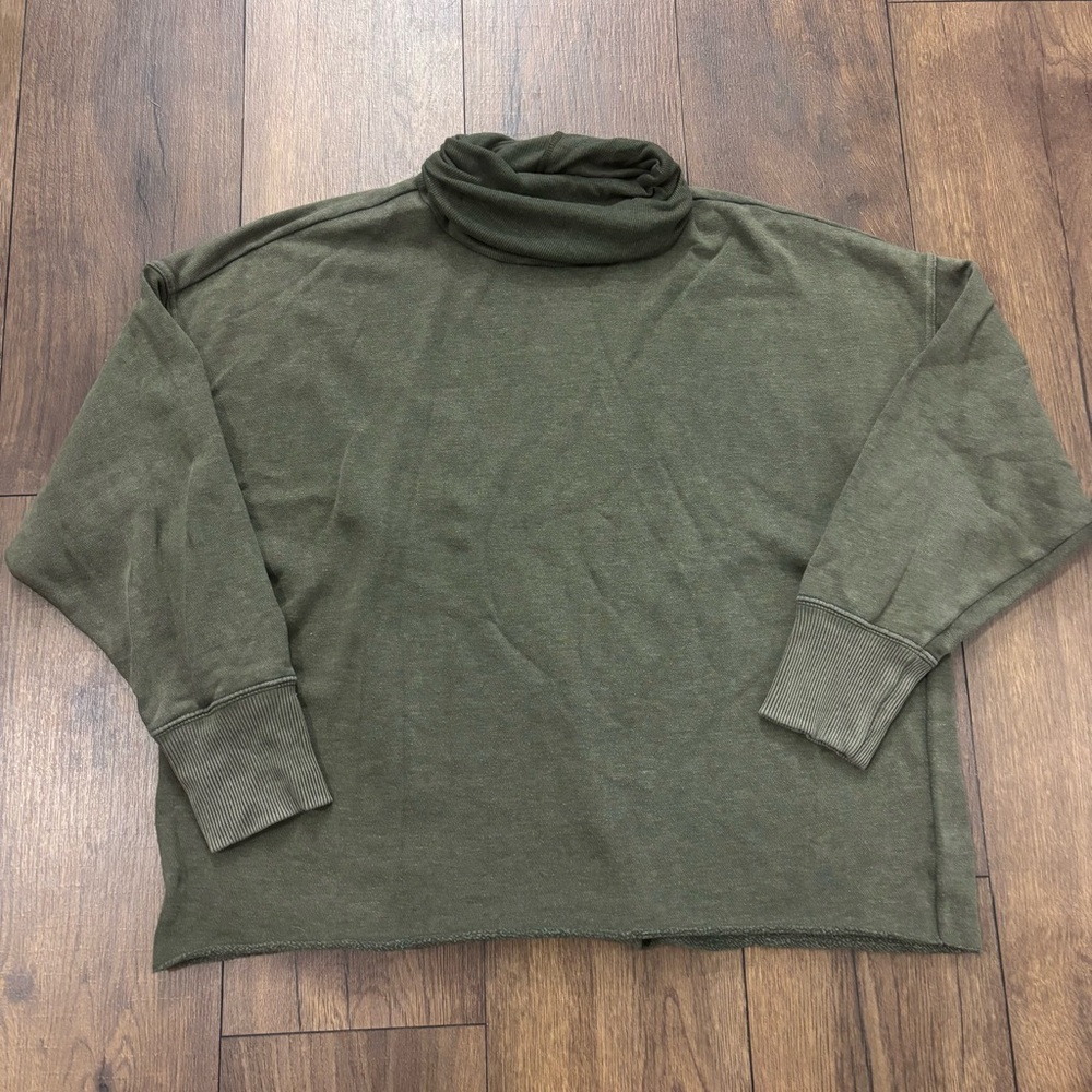 Aerie Turtleneck Oversized Sweatshirt, Olive Green, Size Large